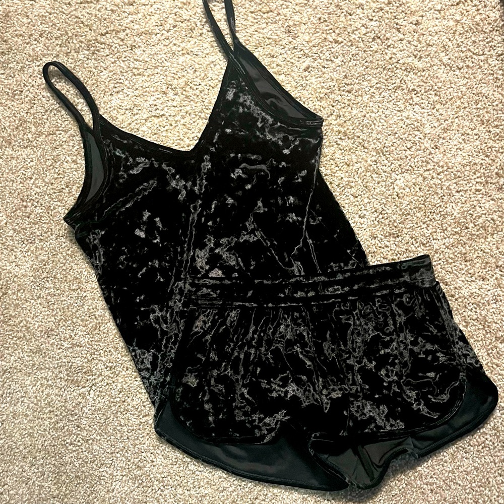 VS PINK Black Velour PJ Set